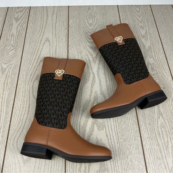 Michael Kors Big Girls Finley Heart Logo Tall Shaft Boots Caramel Brown $69 - Picture 5 of 10